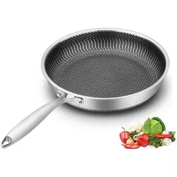 Сковорода с антипригарным покрытием, 11-дюймовая большая сотовая сковорода из нержавеющей стали 304 с антипригарным покрытием и ручкой - можно использовать в духовке, сковороды, сковороды шеф-повара