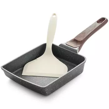 Сковорода SENSARTE Tamagoyaki с газовой горелкой IH PFOA легко и просто с серой лопаткой, 18см15см, антипригарная, совместимая, совместимая, свободная, захват, серый