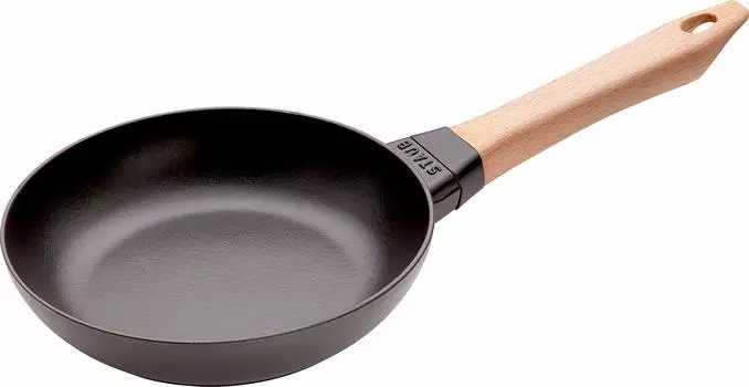 Сковорода Staub с ручкой, литая эмалированная, совместимая с IH, японская, Дерево 20 см [Авторизованный продукт] 40511-950 чёрный