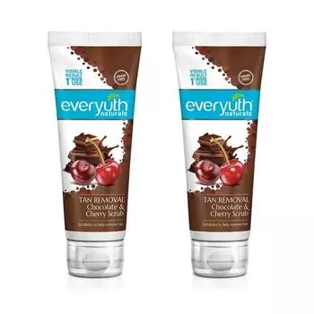 Скраб для удаления загара Everyuth Naturals с шоколадом и вишней | D Tan, Detoxify & Cleanse | Без парабенов | Мультивитамины с вишней | Чувствительная кожа - 100 г (Пакет из 2)