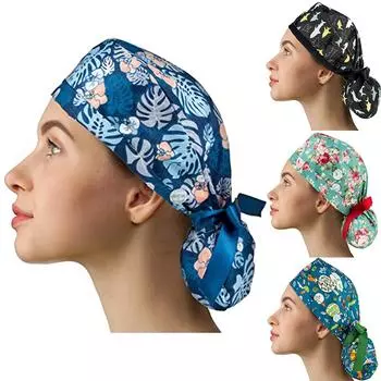 Скраб-шапочка с пуговицами Пышная шапка с повязкой для женщин и мужчин синий