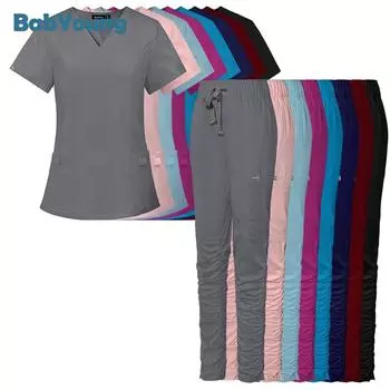 Скрабы Топы + брюки Медицинская униформа Лабораторная одежда Красота Спа-наборы Платье Униформа Спецодежда для здоровья Блузка для кормления Нижний скраб XXL синий