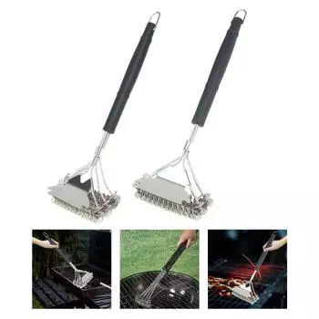 Скребок для чистки гриля-барбекю, щетка из нержавеющей стали без щетины, длинная ручка, термостойкая решетка для гриля, скребок, очиститель, инструмент для барбекю Dual Layer