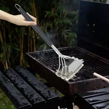 Скребок для чистки гриля-барбекю, щетка из нержавеющей стали без щетины, длинная ручка, термостойкая решетка для гриля, скребок, очиститель, инструмент для барбекю Dual Layer
