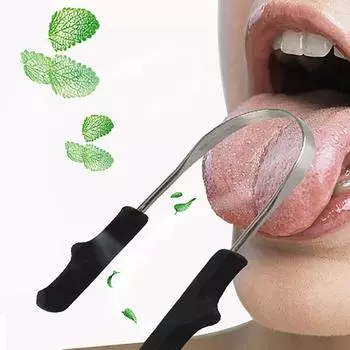 Скребок для чистки языка и рта из нержавеющей стали для очистки неприятного запаха изо рта с покрытием, инструмент для гигиены полости рта и ухода за полостью рта 1pc random color
