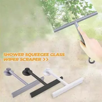 Скребок для душа с ручкой, стеклоочиститель, очиститель зеркала с присоской, силиконовый инструмент для чистки ванной комнаты серый
