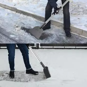 Скребок для льда с плоской лопатой и длинной ручкой, регулируемой высотой, простая сборка, инструмент для удаления льда, скребок для очистки сада на открытом воздухе S