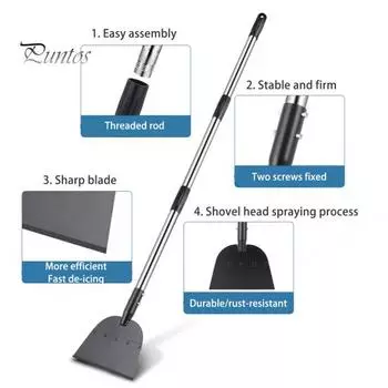 Скребок для льда с плоской лопатой и длинной ручкой, регулируемой высотой, простая сборка, инструмент для удаления льда, скребок для очистки сада на открытом воздухе S