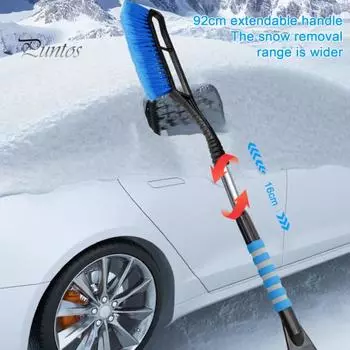 Скребок для льда, выдвижная щетка для снега с длинной ручкой, аварийная лопата для окна автомобиля с пенопластовой рукояткой, скребок для снега синий