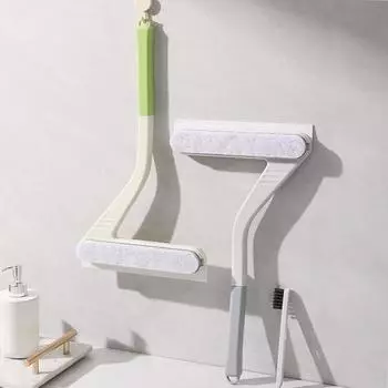 Скребок для окон с щелевой щеткой, эргономичная длинная ручка, многофункциональный двусторонний скребок для мытья окон, инструмент для чистки серый белый