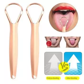 Скребок для языка из нержавеющей стали для уменьшения неприятного запаха изо рта Портативный очиститель языка для свежего дыхания Инструмент для чистки языка для взрослых Уход за полостью рта ярко-розовый/золотистый