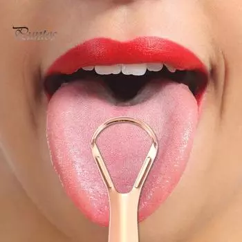 Скребок для языка из нержавеющей стали для уменьшения неприятного запаха изо рта Портативный очиститель языка для свежего дыхания Инструмент для чистки языка для взрослых Уход за полостью рта розового золота