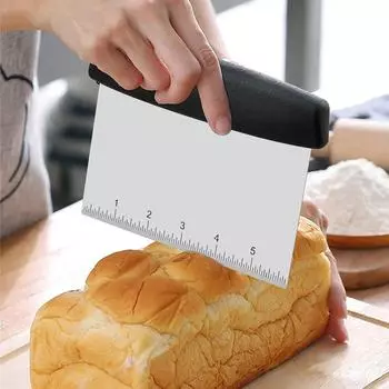 Скребок для теста из нержавеющей стали, измельчитель хлеба со шкалой, кондитерская лопатка, скребок для пиццы, инструмент для украшения тортов с помадкой чёрный