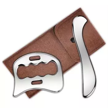 Скребок из нержавеющей стали 2-в-1, миофасциальный скребок для физического массажа, лимфодренажный массажер, инструмент для массажа мягких тканей Stainless Steel белый