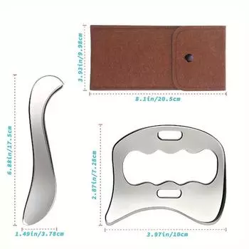 Скребок из нержавеющей стали 2-в-1, миофасциальный скребок для физического массажа, лимфодренажный массажер, инструмент для массажа мягких тканей Stainless Steel белый