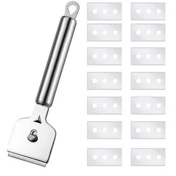 Скребок из нержавеющей стали для керамических плит, Скребок для стекла с 14 запасными лезвиями, Скребок для стекла духовки для керамических плит, Скребок для керамической плиты для варочных панелей A 1pcs