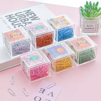 Скрепки цветные U-образной формы в креативной упаковке, 120 шт., 28 мм, с пластиковым покрытием, для многофункционального использования в офисе и у студентов Green (random sticker)