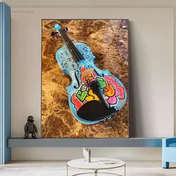 Скрипка Холст Искусство Граффити Холст Картина Современное украшение дома Картина Гостиная Спальня 21cm30cm NoFrame
