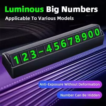 Скрытая карта временной парковки автомобиля, светящийся номер телефона, номер телефона для парковки, знак остановки белый