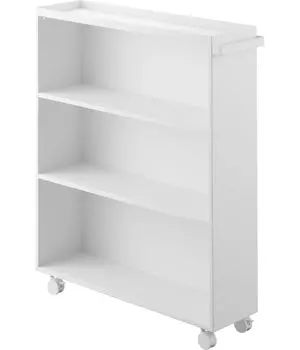 Скрытая полка для комиксов Yamazaki Jitsugyo 1485 с белой ручкой W59 x x H70 см и книжной полкой Tower Blindfold Hide Storage с колесиками и ручкой-держателем для книг, белый