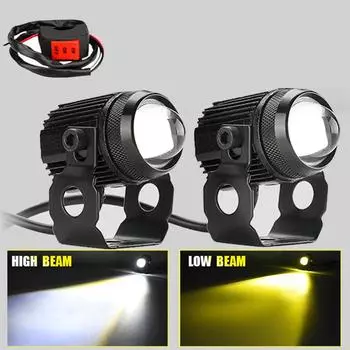 Скрытая светодиодная фара для мотоцикла, двухцветная, подходит для скутера ATV, вспомогательный светодиодный прожектор, аксессуары для противотуманных фар 1Pcs