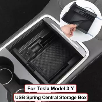 Скрытые порты USB PD, пружинный центральный консольный ящик для хранения для 2023 Tesla model 3 model Y, органайзер для мобильного телефона, коробка из АБС-пластика