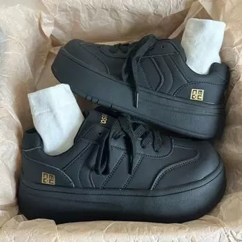 Скрытые туфли на платформе с подъемом, женские, весенние, новые, универсальные, ретро, спортивные, толстые, немецкие, тренировочные, для досок 35 чёрный