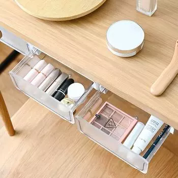 Скрытый держатель для ручек на кухне, самоклеящийся лоток для карандашей, ящик для хранения косметики, органайзер для стола, ящик Single-layer L чёрный