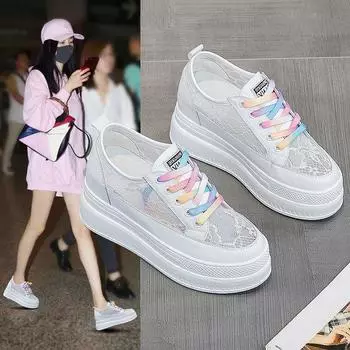 Скрытый каблук белые туфли женские летние новые универсальные сетчатые дышащие повседневные туфли для скейтборда Tide 34 белый