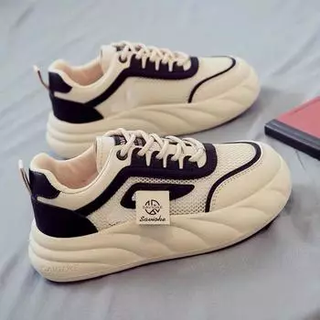 Скрытый каблук Белые туфли Женские Новые Летние Тонкие Толстые Туфли Универсальные Женские Туфли Бордовые Туфли Дышащая Сетчатая Обувь 35 чёрный