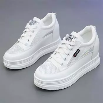 Скрытый каблук Белые туфли Женские Новые Толстые Подошвы Универсальные Кроссовки Повседневные Женские Летние Спортивные Сетчатые Дышащие Кроссовки 34