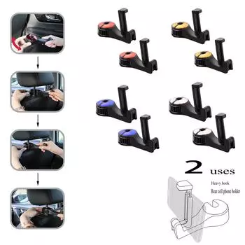Скрытый крючок в подголовнике автомобиля 2 в 1, крючки для автомобильных сидений 2 в 1 с держателем для телефона One Size синий