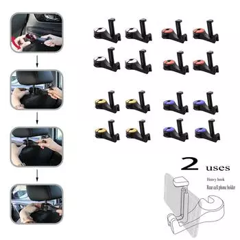 Скрытый крючок в подголовнике автомобиля 2 в 1, крючки для автомобильных сидений 2 в 1 с держателем для телефона One Size золотой