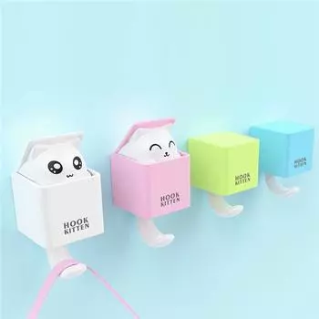 Скрытый настенный крючок для кошек, шляпа, шарф, ключ, вешалка для животных, украшение на стену, бесплатная штамповка зелёный