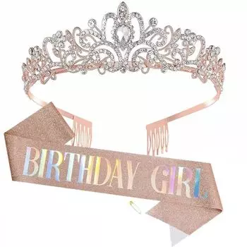 SKTMH комплект из 2 предметов: пояс-корона на день рождения, набор из ремней для девочек, сверкающее стильное украшение для волос принцессы, украшения на день рождения, товары для вечеринок, выпускной золотой