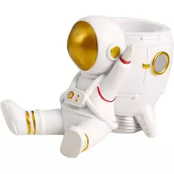 Скульптура астронавта из смолы, держатель для ручек, органайзер для карандашей, держатель для косметических кисточек, декоративная коробка для ручек, горшок для кистей для макияжа Style 1 белый