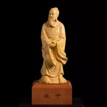 Скульптура Чжуан-цзы, резьба по дереву, Чжуан-цзы, китайские исторические фигуры, ручная работа, маленькое украшение из цельного дерева, подарок для мужчин, 19 см светло-серый