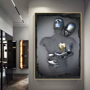 Скульптура для влюбленных, абстрактная металлическая фигура, статуя, художественные постеры и принты, современные картины на холсте на стене, художественные фотографии, Настенный декор 21*30cm