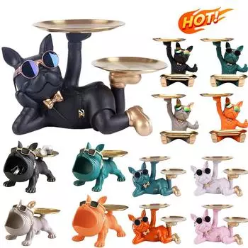 Скульптура французского бульдога, поднос для хранения ключей и украшения у входа в дом, брелок для ключей, держатель для монет, подарок на новоселье