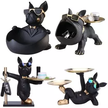 Скульптура французского бульдога, статуэтка собаки с подносом, держателем ключей, подарочным ...