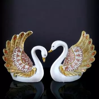 Скульптура из перьев утки и лебедя для домашнего декора, декоративный экспонат (Набор из 2 шт., маленький, белый) экспонат