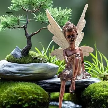 Скульптура из смолы «Цветочная фея», фигурка сидящей феи, украшение для сада, крылатая статуя феи для внутреннего рабочего стола, дворового искусства красный/бронзовый