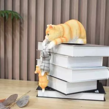 Скульптура из смолы кошки, фигурка кошки-мамы и котят, украшение на край стола, статуэтка кошки для дома, спальни, детской комнаты, декор жёлтый
