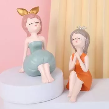 Скульптура из смолы «Люди», креативные миниатюры, настольное украшение, статуэтка маленькой девочки, настольная синий