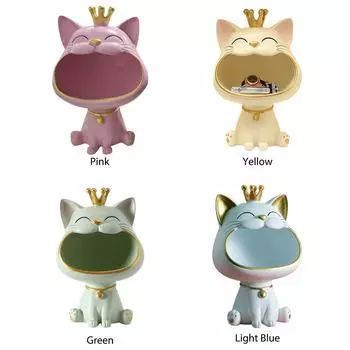 Скульптура кота из смолы, милые рождественские подарки, домашний декор для гостиной, кабинета светло-розовый