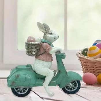 Скульптура кролика на мотоцикле, резиновая фигурка пасхального кролика, мультяшный мотоциклист, фигурка кролика для домашнего офиса, книжной полки