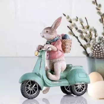 Скульптура кролика на мотоцикле, резиновая фигурка пасхального кролика, мультяшный мотоциклист, фигурка кролика для домашнего офиса, книжной полки A