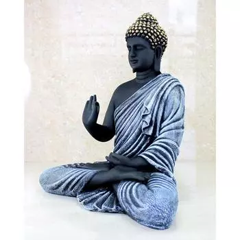 Скульптура медитирующего Будды из смолы | Домашний декор | Статуэтка идола Мурти | Тибетская буддийская статуя - высота 14 дюймов - большой размер (серый)