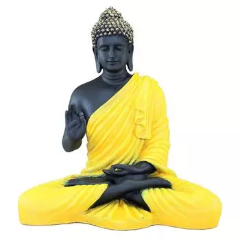 Скульптура медитирующего Будды из смолы | Домашний декор | Статуэтка идола Мурти | Тибетская буддийская статуя - высота 14 дюймов - большой размер (желтый)