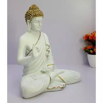 Скульптура медитирующего Будды из смолы | Домашний декор | Статуэтка идола Мурти | Тибетская буддийская статуя - высота 14 дюймов - большой размер (белый)